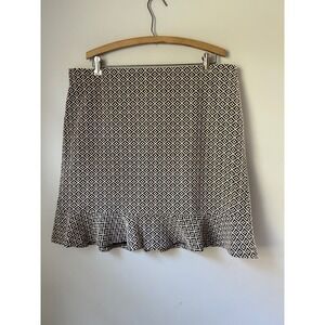 LOFT Skirt Women's XL Geometric Print Ruffle Hem Mini Black BeigeCorporate